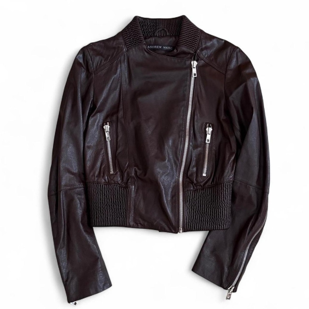 Vintage Brown Moto Bomber Leather Jacket By Andrew Marc